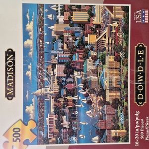 500 Piece Dowdle Folk Art Jigsaw Puzzle of Madison WI (Wisconsin) New